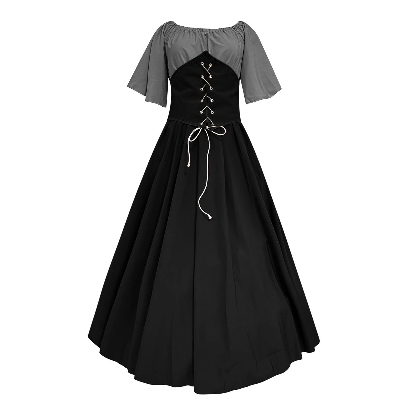 Women's Plus Size Renaissance Faire Dresses - Medieval Irish Traditional Corset Gown with Ruffle Overlay for Retro Cosplay