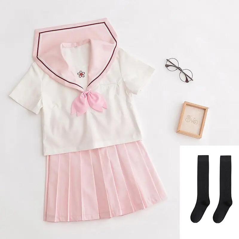 Sakura Light Pink Japanese School Uniform Skirt - JK Sailor Suit for Female Students