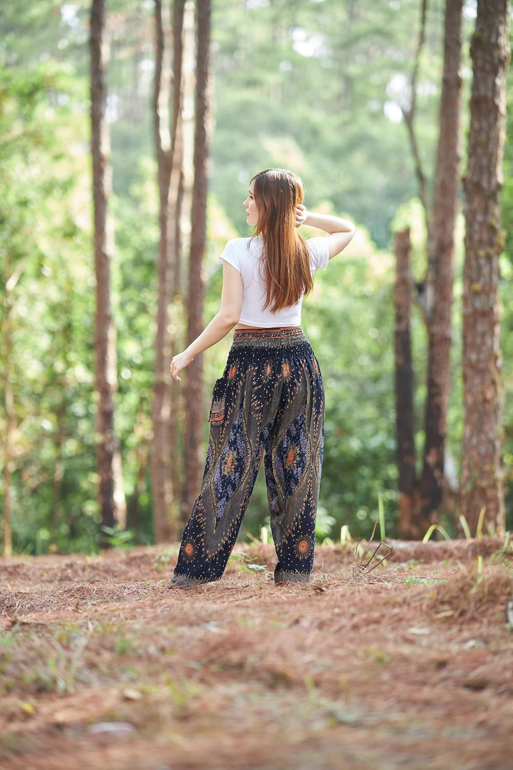 Boho Harem Pants Women | Smocked Elastic Waist and Ankles, Two Side Pockets, Breathable 100% Rayon, Flowy Fit, Yoga, Beach & Travel, Hippie Clothes