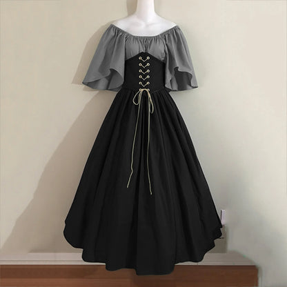 Women's Plus Size Renaissance Faire Dresses - Medieval Irish Traditional Corset Gown with Ruffle Overlay for Retro Cosplay