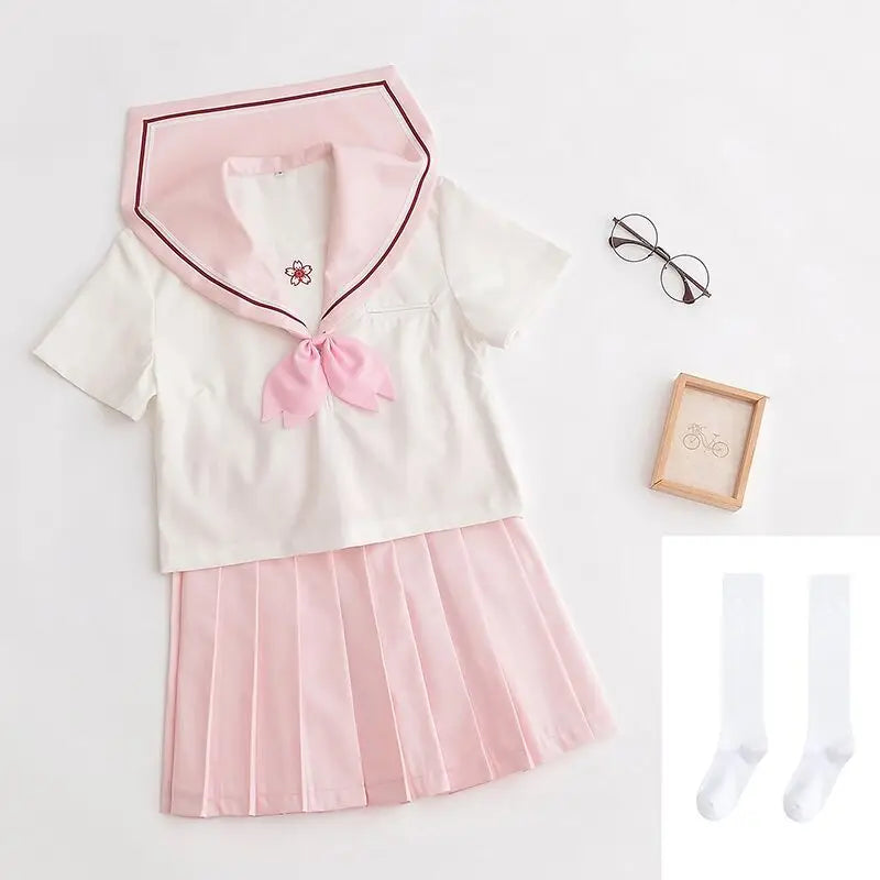 Sakura Light Pink Japanese School Uniform Skirt - JK Sailor Suit for Female Students
