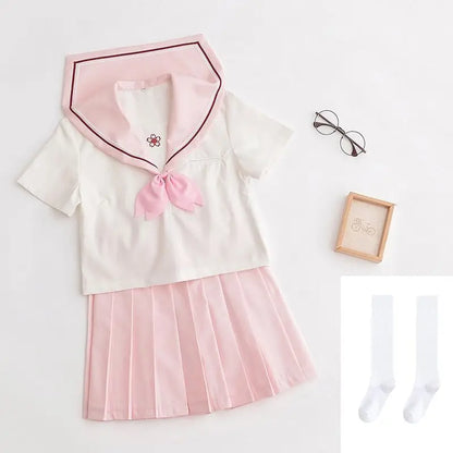 Sakura Light Pink Japanese School Uniform Skirt - JK Sailor Suit for Female Students