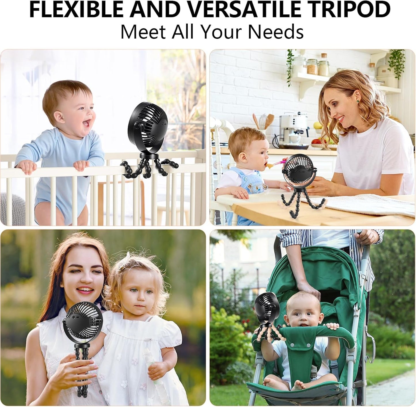 Mini Handheld Personal Portable Fan, Baby Stroller Fan, Car Seat Fan, USB or Battery Powered, with Flexible Tripod Clip on Student Bed Desk Bike Crib Treadmill Camping Traveling(Black) | Car Seat Fan , USB or Battery Powered, with Flexible Tripod Clip on Student Bed Desk Bike Crib Treadmill Camping Traveling