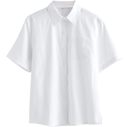 Japanese High School Short-Sleeve Uniform Shirt with Square Collar in White