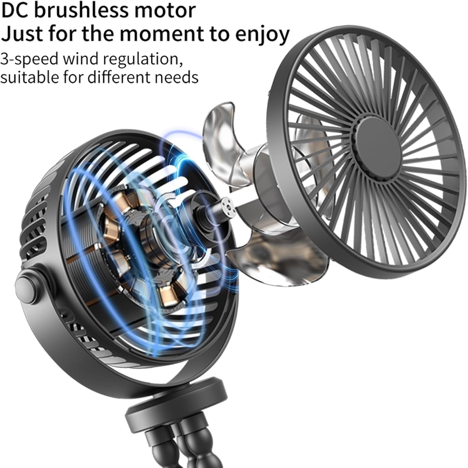 Mini Handheld Personal Portable Fan, Baby Stroller Fan, Car Seat Fan, USB or Battery Powered, with Flexible Tripod Clip on Student Bed Desk Bike Crib Treadmill Camping Traveling(Black) | Car Seat Fan , USB or Battery Powered, with Flexible Tripod Clip on Student Bed Desk Bike Crib Treadmill Camping Traveling