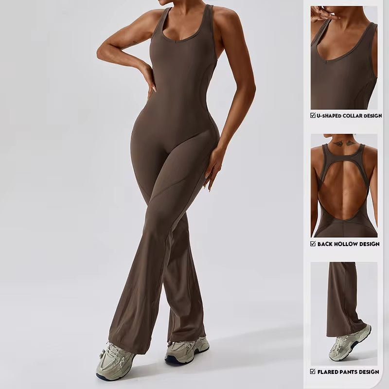 Women's Fitness V Jumpsuit and Yoga Set - Stretchable Sportswear for Training and Workouts