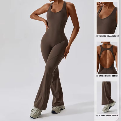 Women's Fitness V Jumpsuit and Yoga Set - Stretchable Sportswear for Training and Workouts