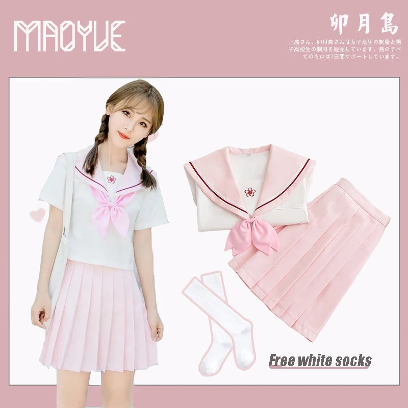 Sakura Light Pink Japanese School Uniform Skirt - JK Sailor Suit for Female Students