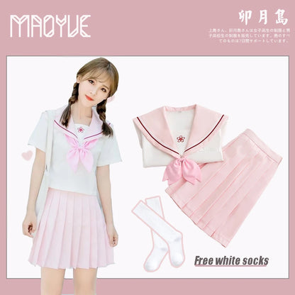 Sakura Light Pink Japanese School Uniform Skirt - JK Sailor Suit for Female Students