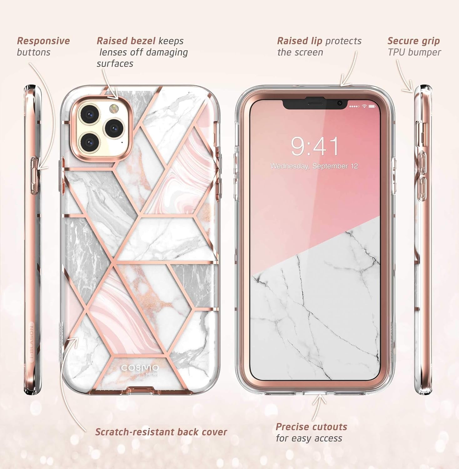 for Iphone 11 Pro Max Case with Built-In Screen Protector, Marble | Slim, Stylish, Full-Body Protection, Scratch-Resistant Back, Precise Cutouts