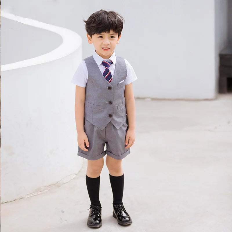 Children's Korean School Uniform Set for Boys and Girls - Pleated Skirt and Vest Top Performance Clothing for Students