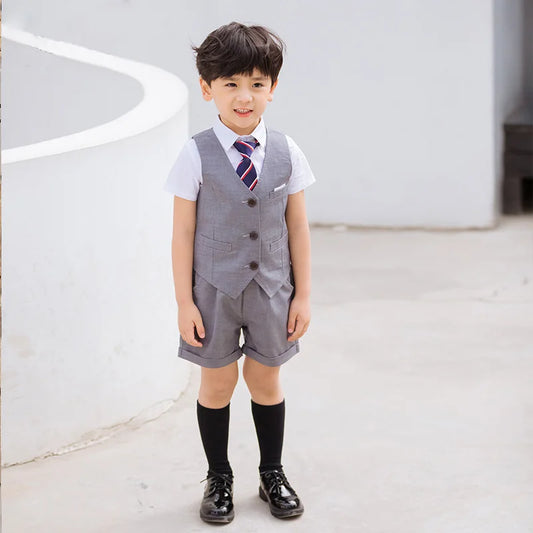 Children's Korean School Uniform Set for Boys and Girls - Pleated Skirt and Vest Top Performance Clothing for Students