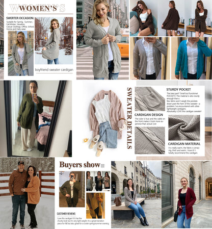 Chunky Cable Knit Women's Cardigan Sweater with Pockets, Sizes S-XXL