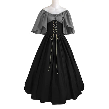 Women's Plus Size Renaissance Faire Dresses - Medieval Irish Traditional Corset Gown with Ruffle Overlay for Retro Cosplay