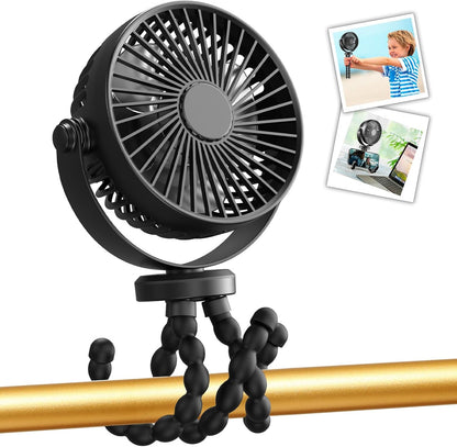 Mini Handheld Personal Portable Fan, Baby Stroller Fan, Car Seat Fan, USB or Battery Powered, with Flexible Tripod Clip on Student Bed Desk Bike Crib Treadmill Camping Traveling(Black) | Car Seat Fan , USB or Battery Powered, with Flexible Tripod Clip on Student Bed Desk Bike Crib Treadmill Camping Traveling
