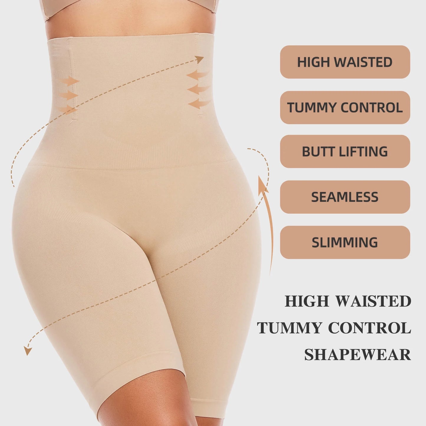 High-Waisted Tummy Control Shapewear Shorts - 2 Pack Faja Body Shaper for Women, Thigh Slimming Design