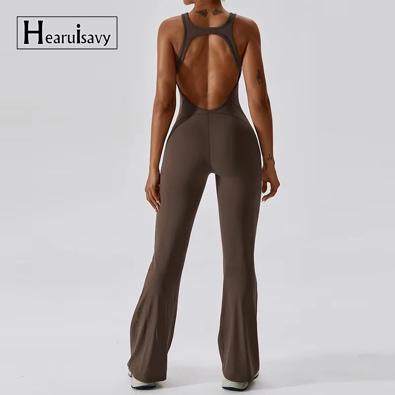Women's Fitness V Jumpsuit and Yoga Set - Stretchable Sportswear for Training and Workouts