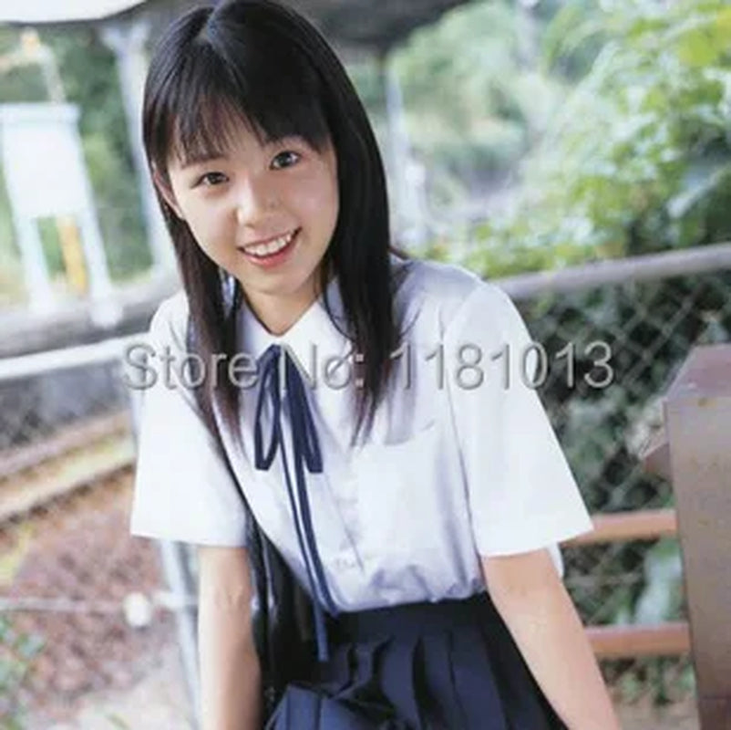Japanese High School Short-Sleeve Uniform Shirt with Square Collar in White