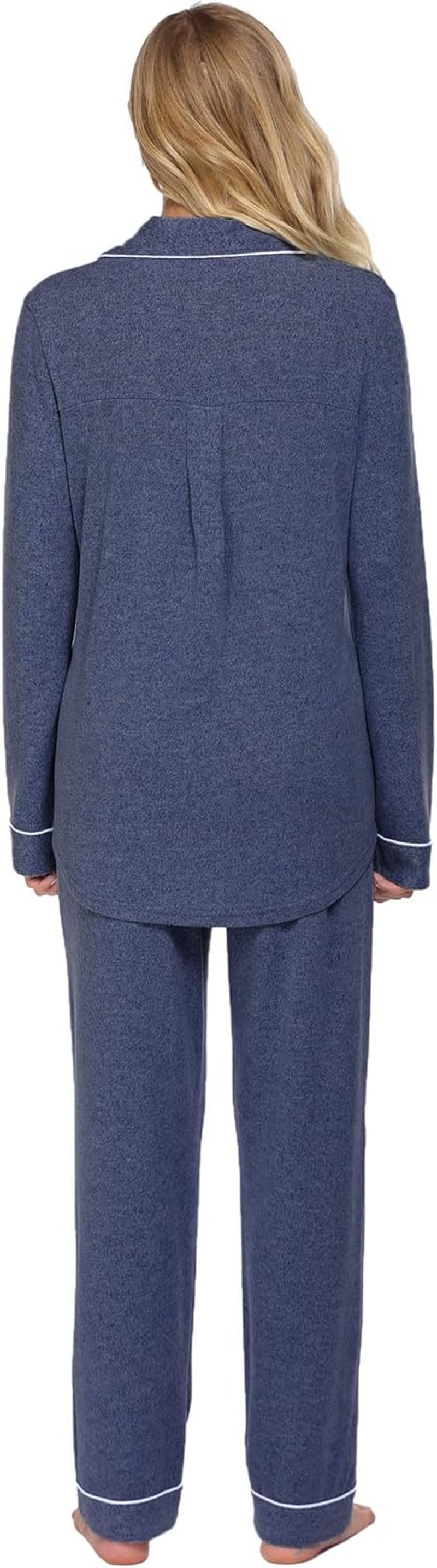 Women's Long Sleeve Pajama Set - Casual Button-Down Loungewear, Soft Sleepwear with Notch Collar, Elastic Waist Pants, Side Pockets, Adjustable Drawstring, Ideal for Maternity and Postpartum