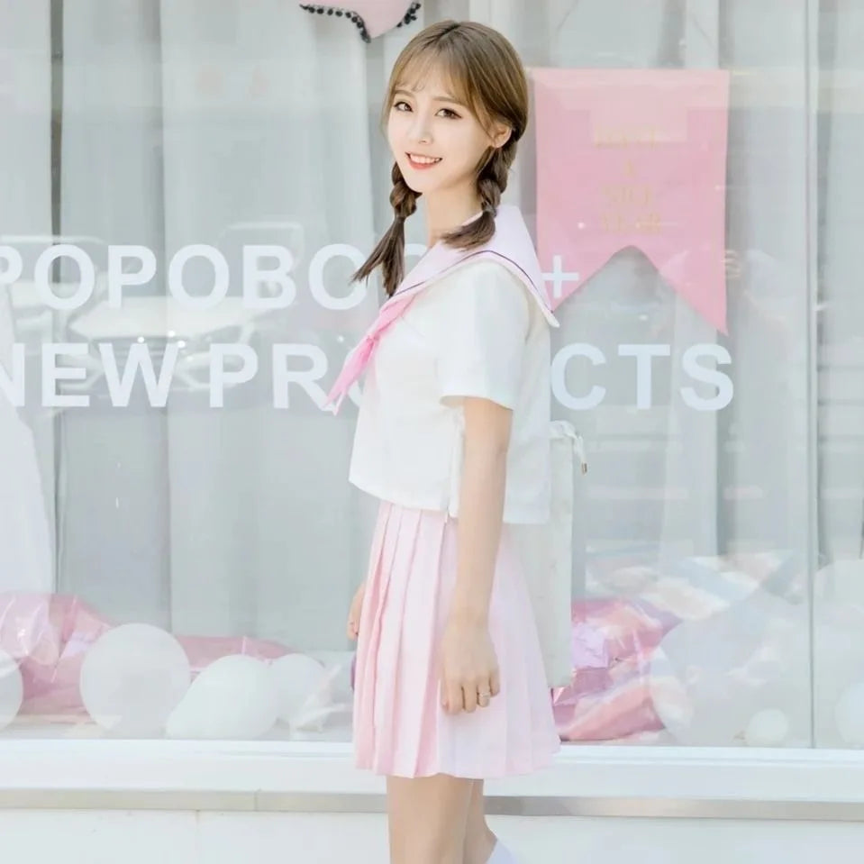Sakura Light Pink Japanese School Uniform Skirt - JK Sailor Suit for Female Students