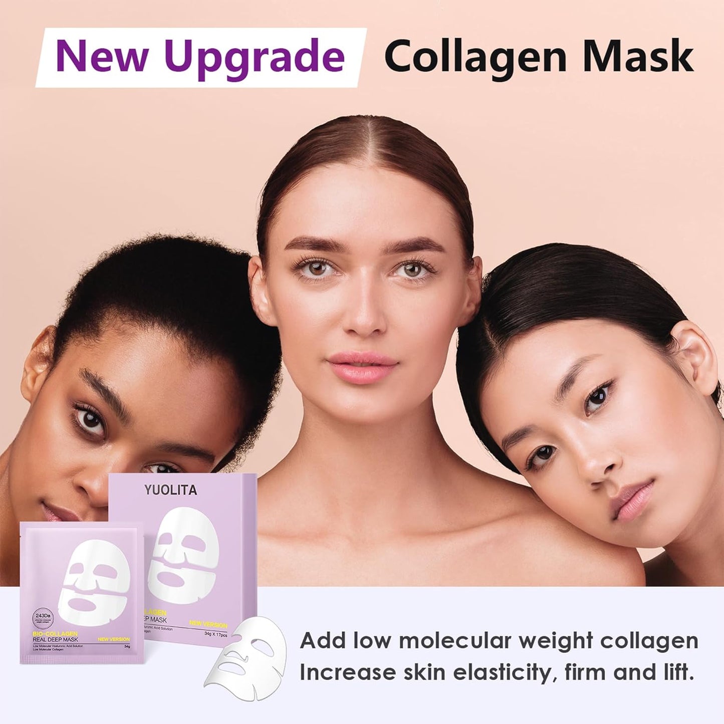 Deep Collagen Jelly Gel Face Mask,Bio-Collagen Facial Mask for Skin | Hydrating Hydrogel Sheet Overnight Mask, Low Molecular Weight Collagen for Lifting, Firming, and Moisturizing