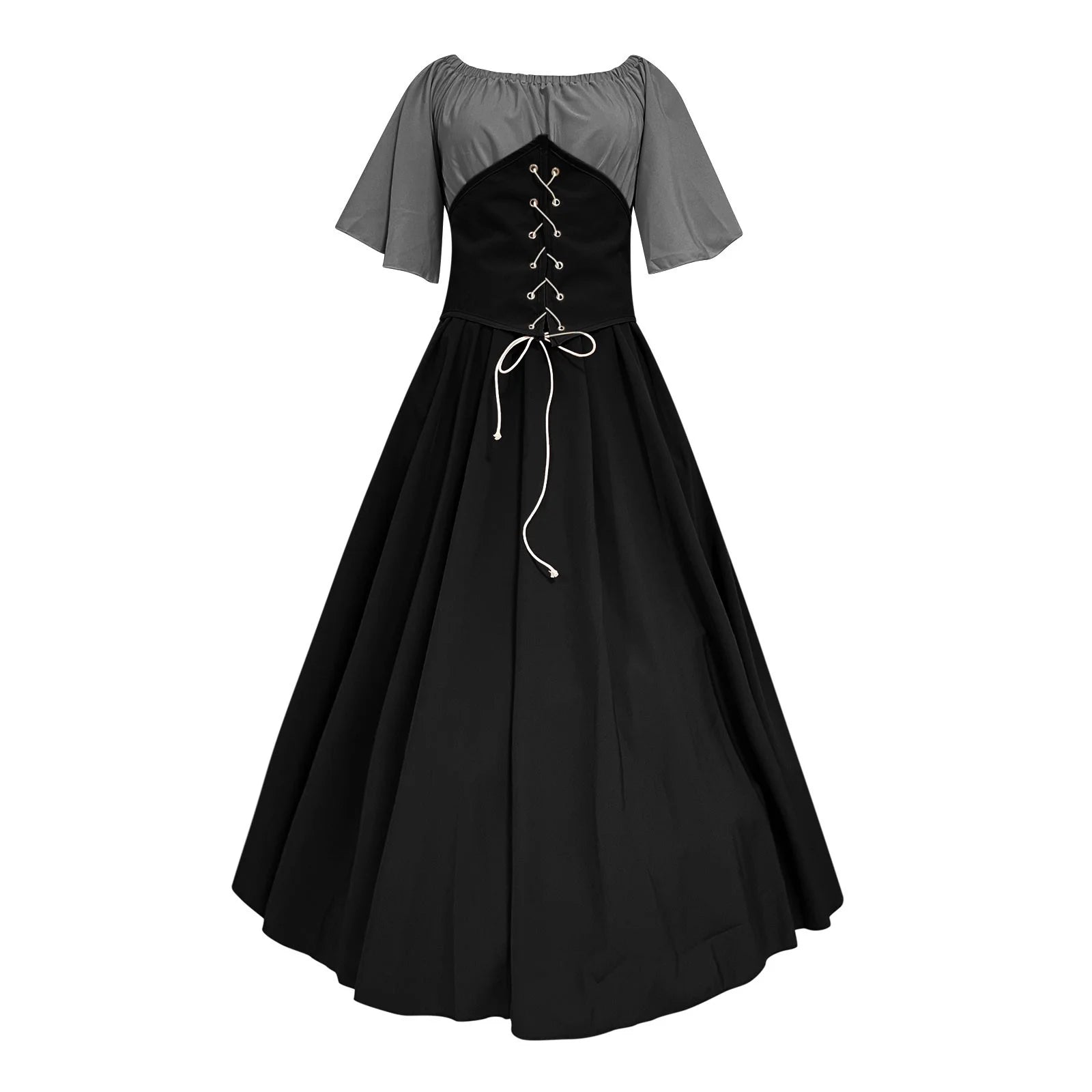 Women's Plus Size Renaissance Faire Dresses - Medieval Irish Traditional Corset Gown with Ruffle Overlay for Retro Cosplay