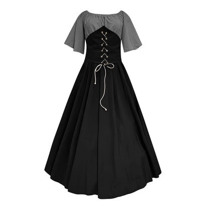 Women's Plus Size Renaissance Faire Dresses - Medieval Irish Traditional Corset Gown with Ruffle Overlay for Retro Cosplay