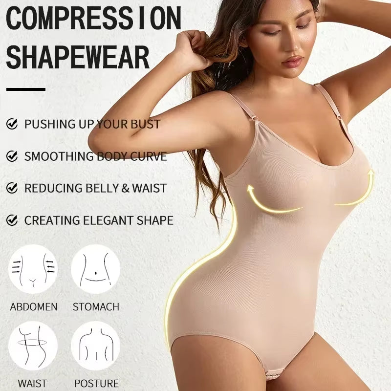 Seamless Solid Bodysuit Shapewear for Women with Tummy Control and Butt Enhancement