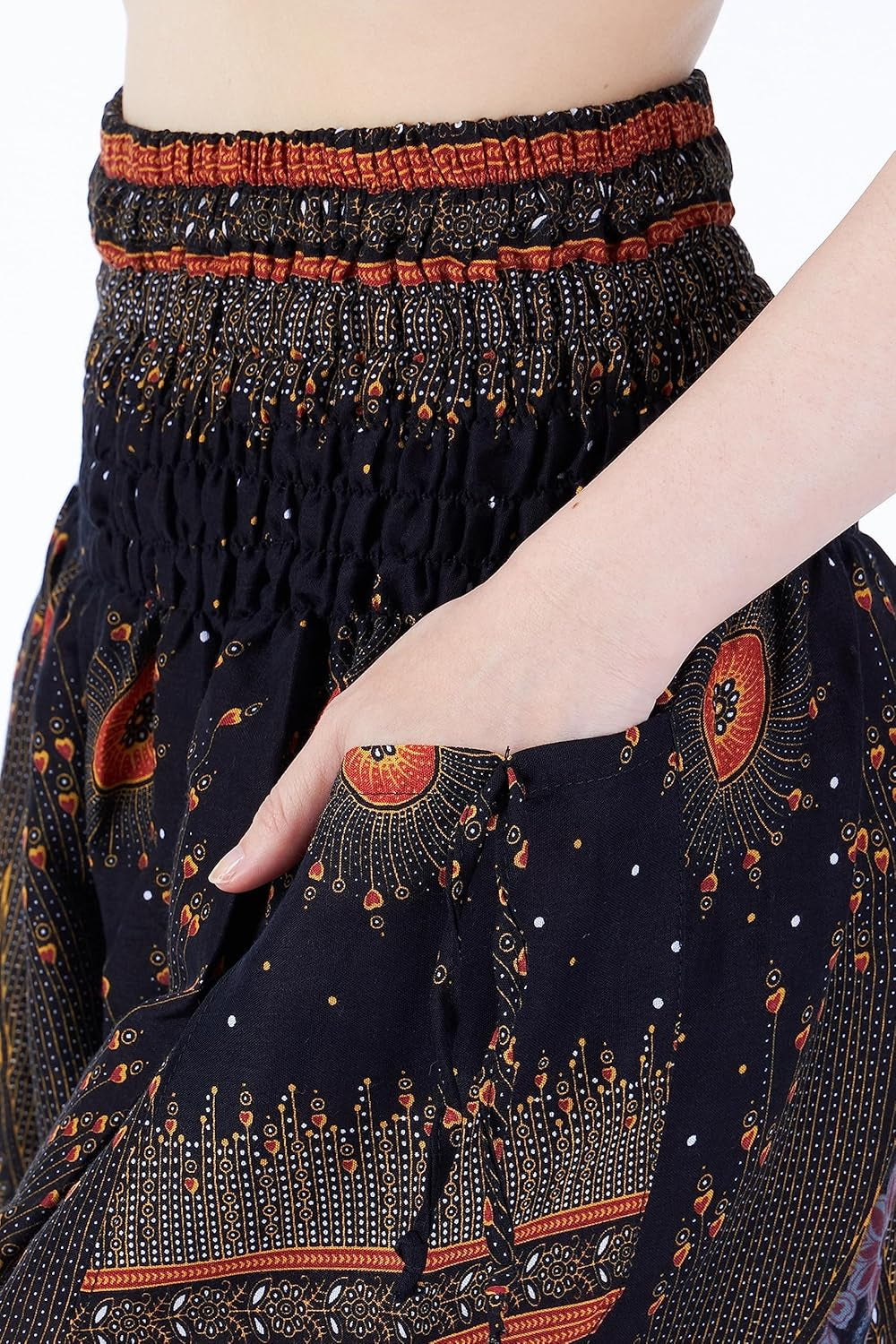 Boho Harem Pants Women | Smocked Elastic Waist and Ankles, Two Side Pockets, Breathable 100% Rayon, Flowy Fit, Yoga, Beach & Travel, Hippie Clothes