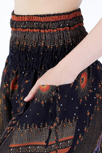 Boho Harem Pants Women | Smocked Elastic Waist and Ankles, Two Side Pockets, Breathable 100% Rayon, Flowy Fit, Yoga, Beach & Travel, Hippie Clothes