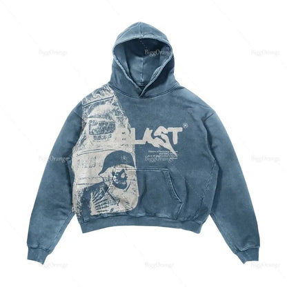 American New Street Goth Men Fashion Hooded Letter Print Pattern Shirt Harajuku Retro Y2K Couple Hooded Top