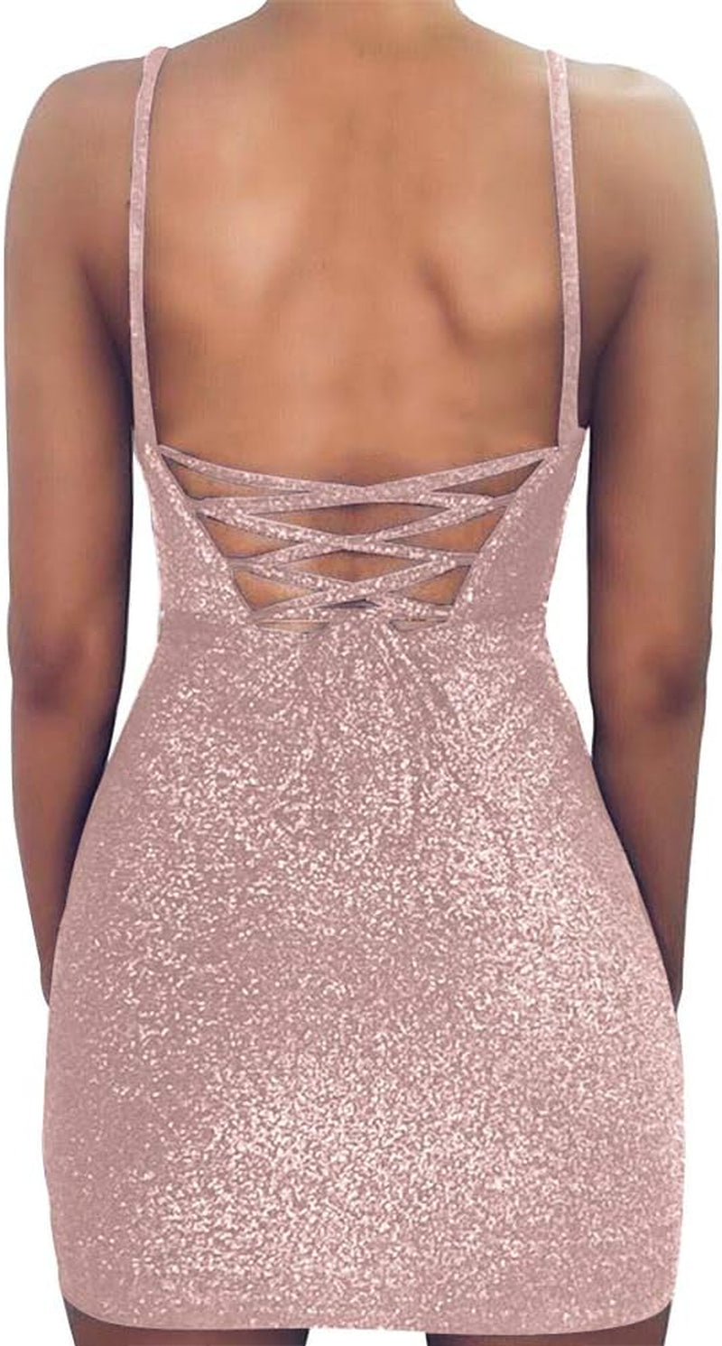 Women's Glitter Bandage Bodycon Wrap Dress - Sleeveless Mini for Club and Party Events
