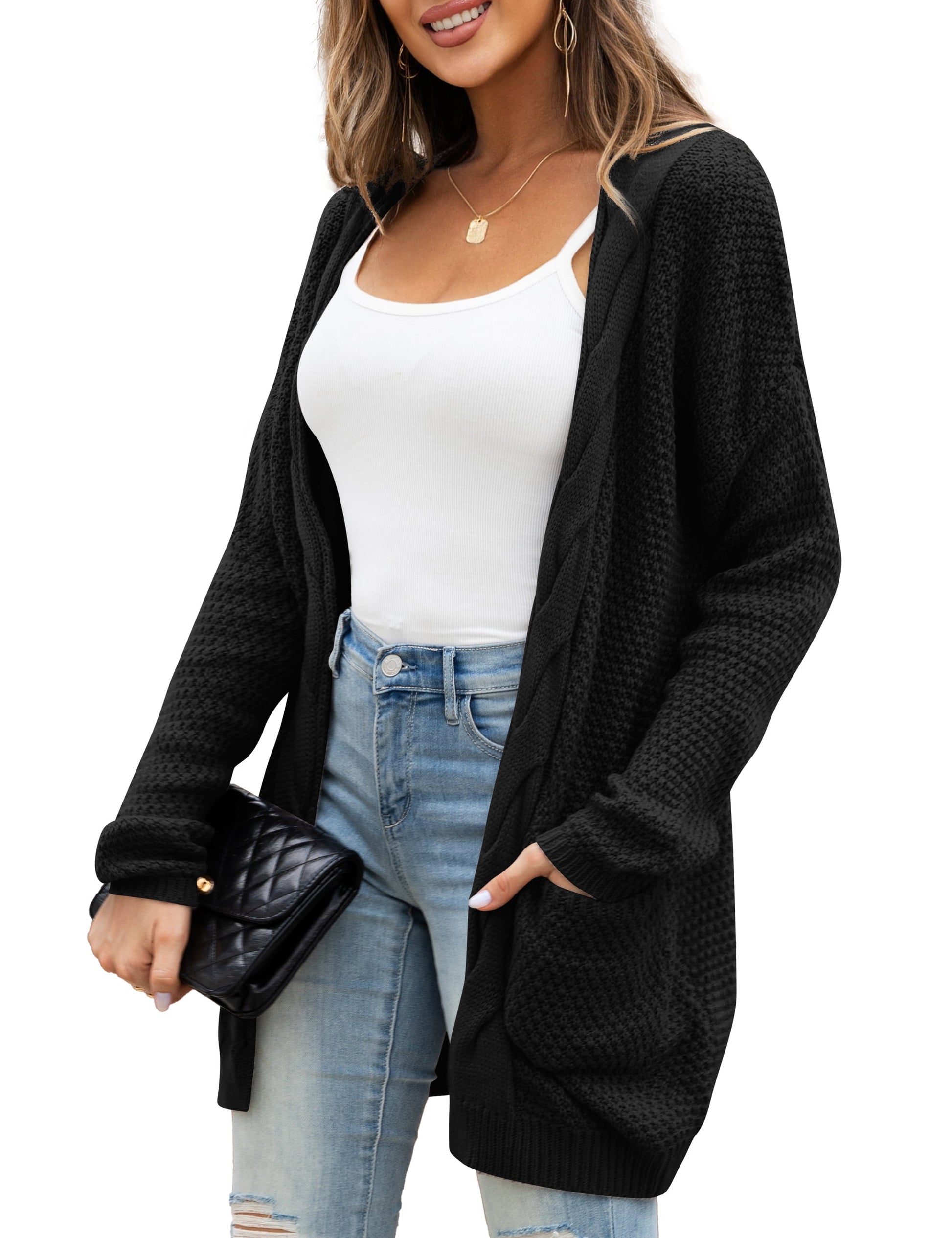 Chunky Cable Knit Women's Cardigan Sweater with Pockets, Sizes S-XXL