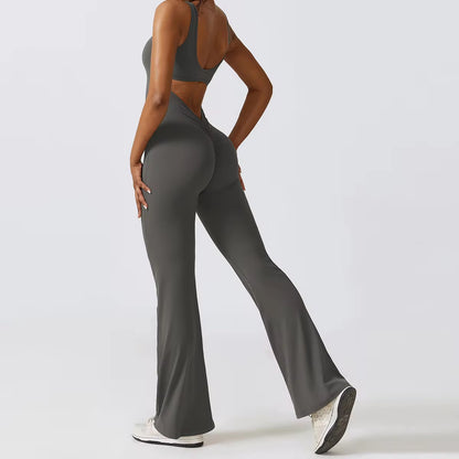 Women's Fitness V Jumpsuit and Yoga Set - Stretchable Sportswear for Training and Workouts