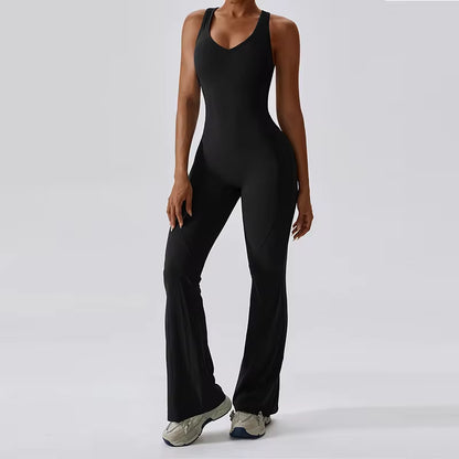 Women's Fitness V Jumpsuit and Yoga Set - Stretchable Sportswear for Training and Workouts