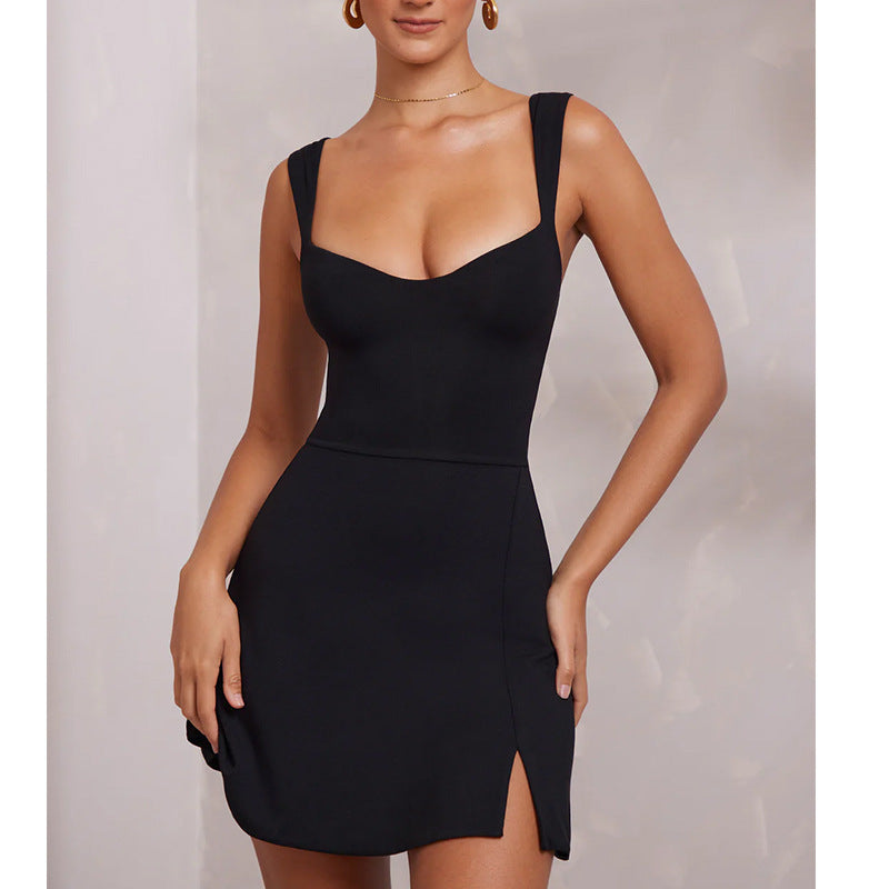 Elegant Backless Spaghetti Strap Mini Dress for Women - Solid Color Hip Wrap Design for Parties and Nightclubs