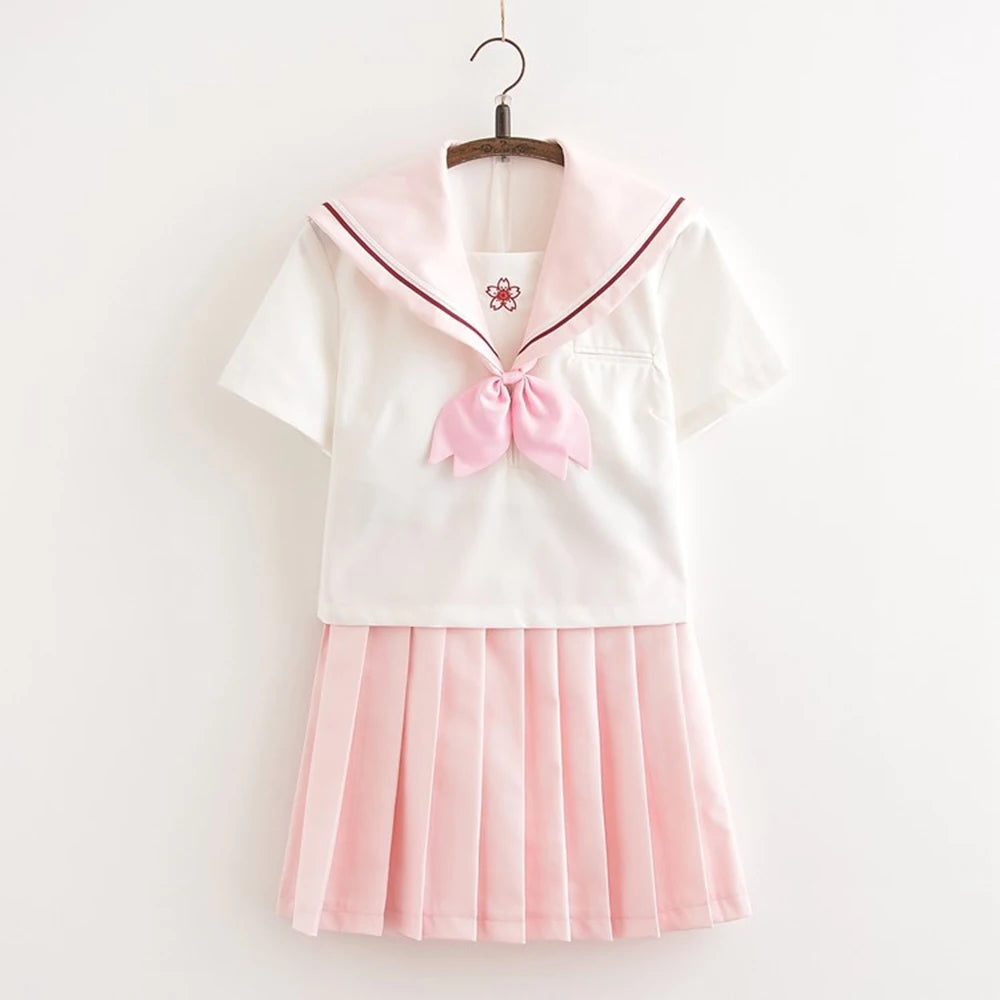 Sakura Light Pink Japanese School Uniform Skirt - JK Sailor Suit for Female Students