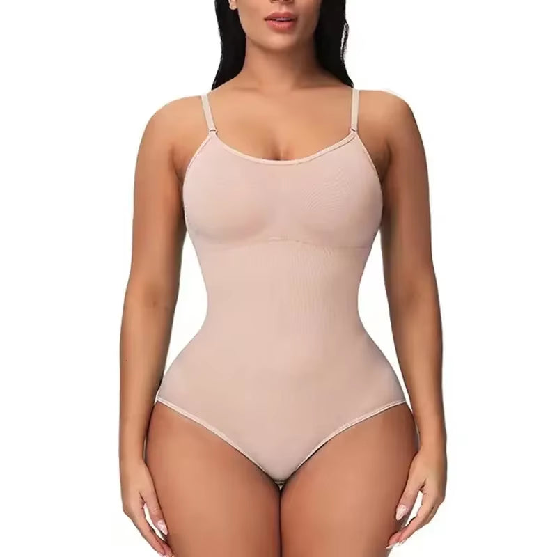 Seamless Solid Bodysuit Shapewear for Women with Tummy Control and Butt Enhancement