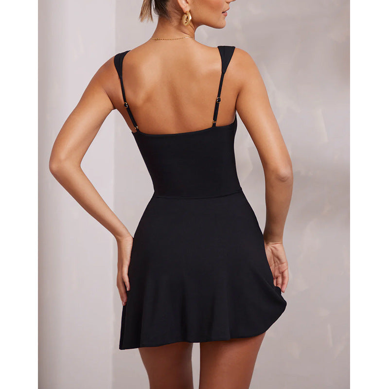 Elegant Backless Spaghetti Strap Mini Dress for Women - Solid Color Hip Wrap Design for Parties and Nightclubs