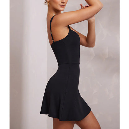Elegant Backless Spaghetti Strap Mini Dress for Women - Solid Color Hip Wrap Design for Parties and Nightclubs