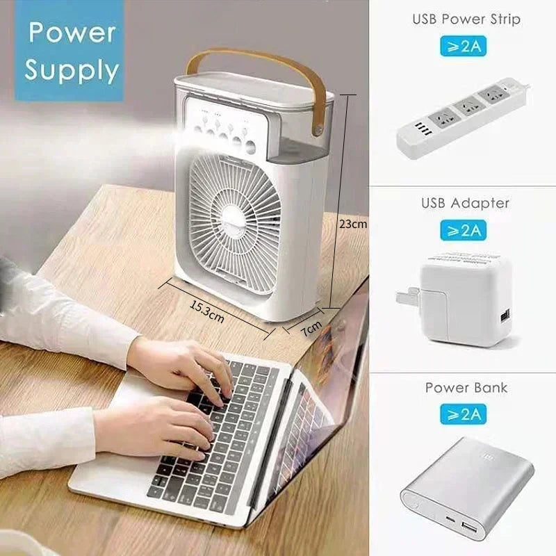 New 3 in 1 Fan Air Conditioner Household Mini Air Cooler LED Night Light Portable Humidifier Air Adjustment Fan Office Home Fan