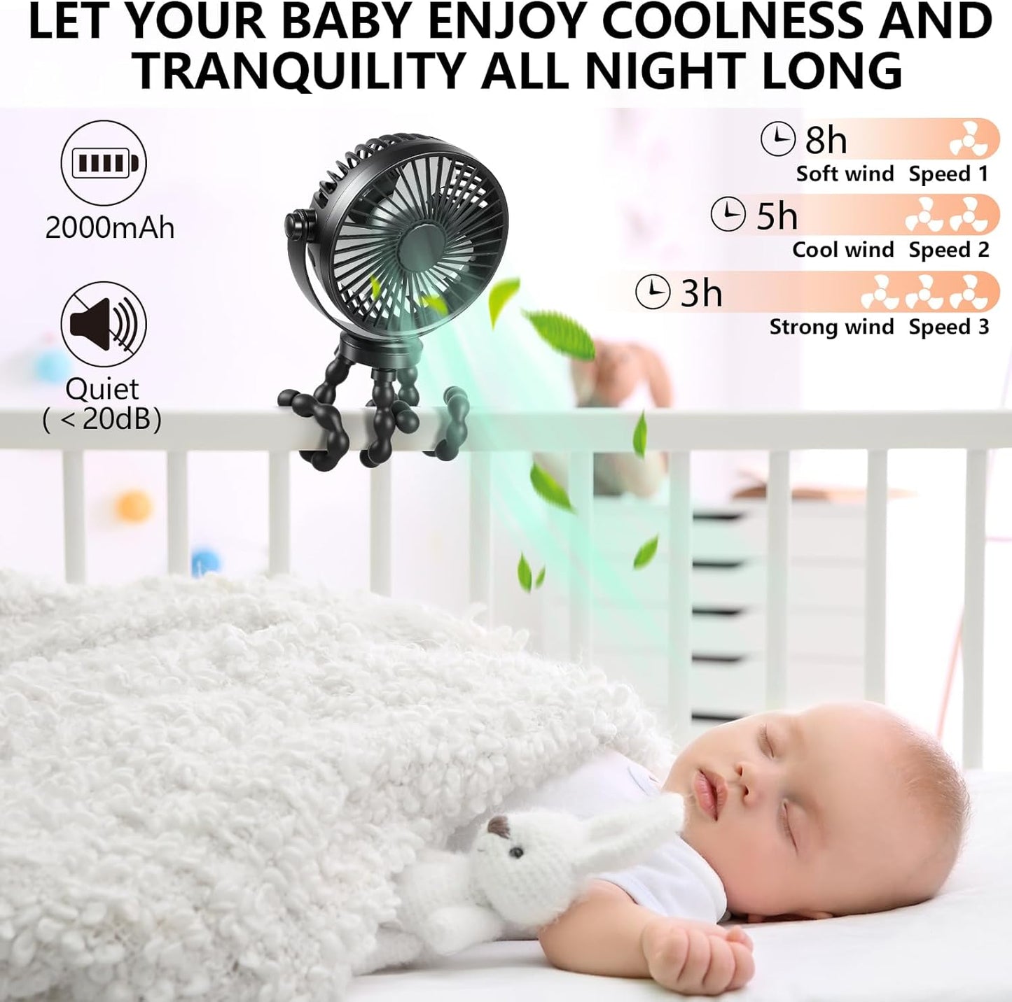 Mini Handheld Personal Portable Fan, Baby Stroller Fan, Car Seat Fan, USB or Battery Powered, with Flexible Tripod Clip on Student Bed Desk Bike Crib Treadmill Camping Traveling(Black) | Car Seat Fan , USB or Battery Powered, with Flexible Tripod Clip on Student Bed Desk Bike Crib Treadmill Camping Traveling