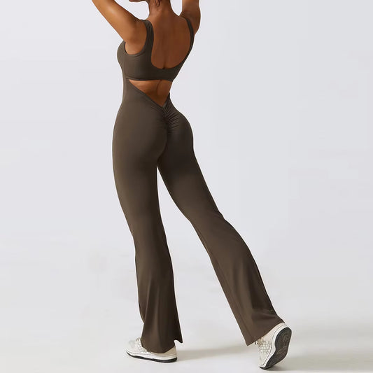 Women's Fitness V Jumpsuit and Yoga Set - Stretchable Sportswear for Training and Workouts