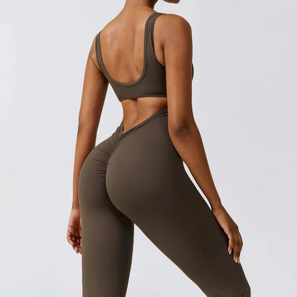 Women's Fitness V Jumpsuit and Yoga Set - Stretchable Sportswear for Training and Workouts