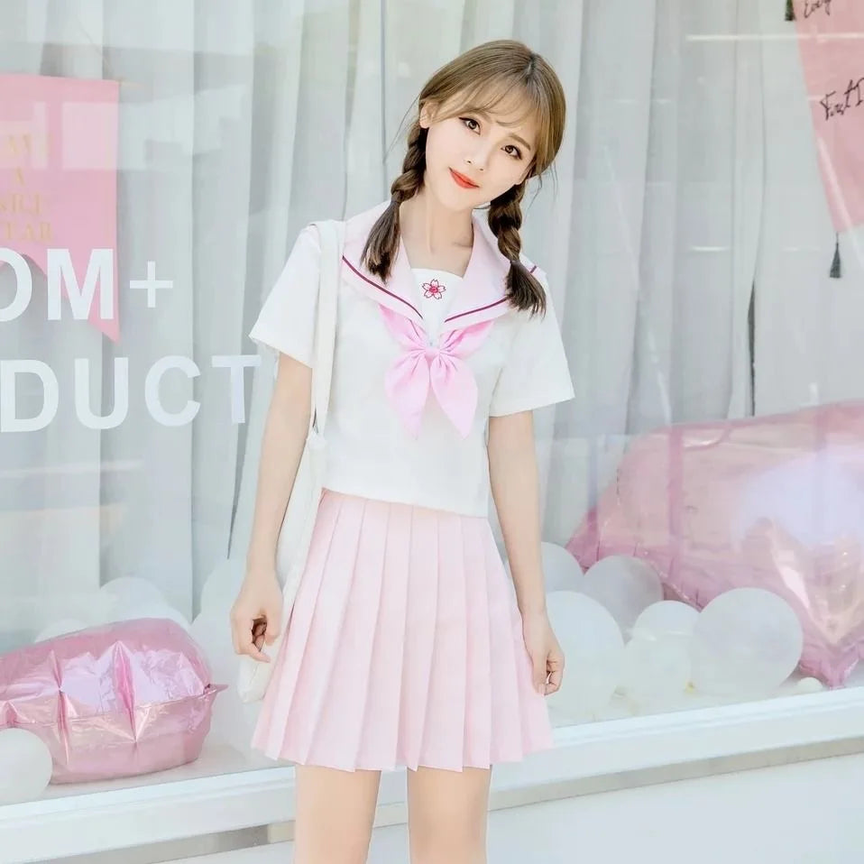 Sakura Light Pink Japanese School Uniform Skirt - JK Sailor Suit for Female Students