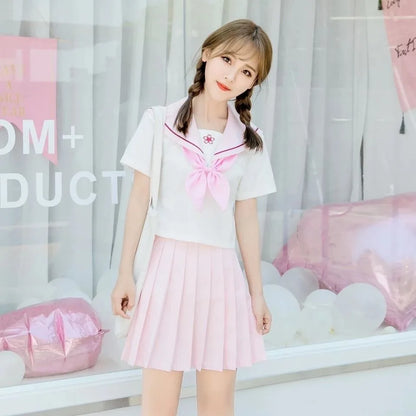 Sakura Light Pink Japanese School Uniform Skirt - JK Sailor Suit for Female Students
