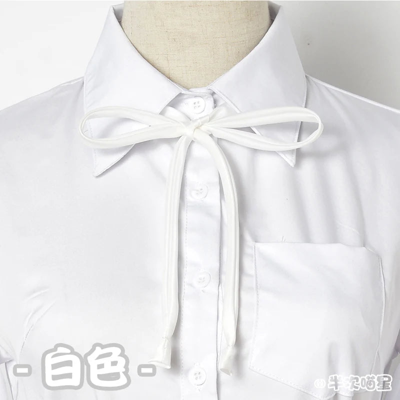 Japanese High School Short-Sleeve Uniform Shirt with Square Collar in White