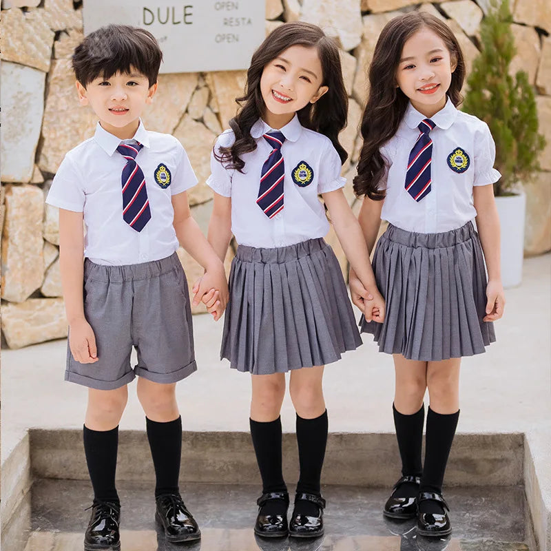 Children's Korean School Uniform Set for Boys and Girls - Pleated Skirt and Vest Top Performance Clothing for Students