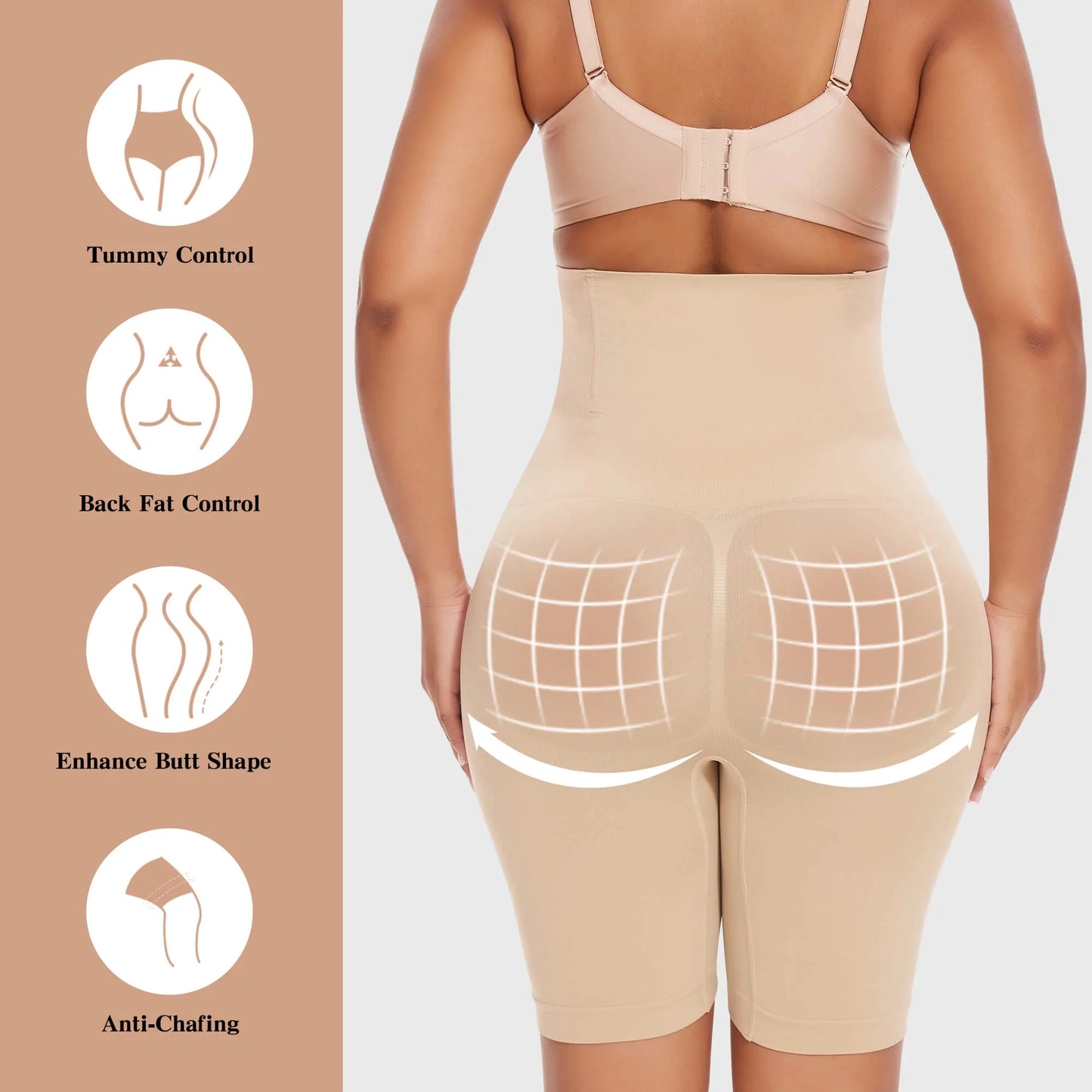 High-Waisted Tummy Control Shapewear Shorts - 2 Pack Faja Body Shaper for Women, Thigh Slimming Design