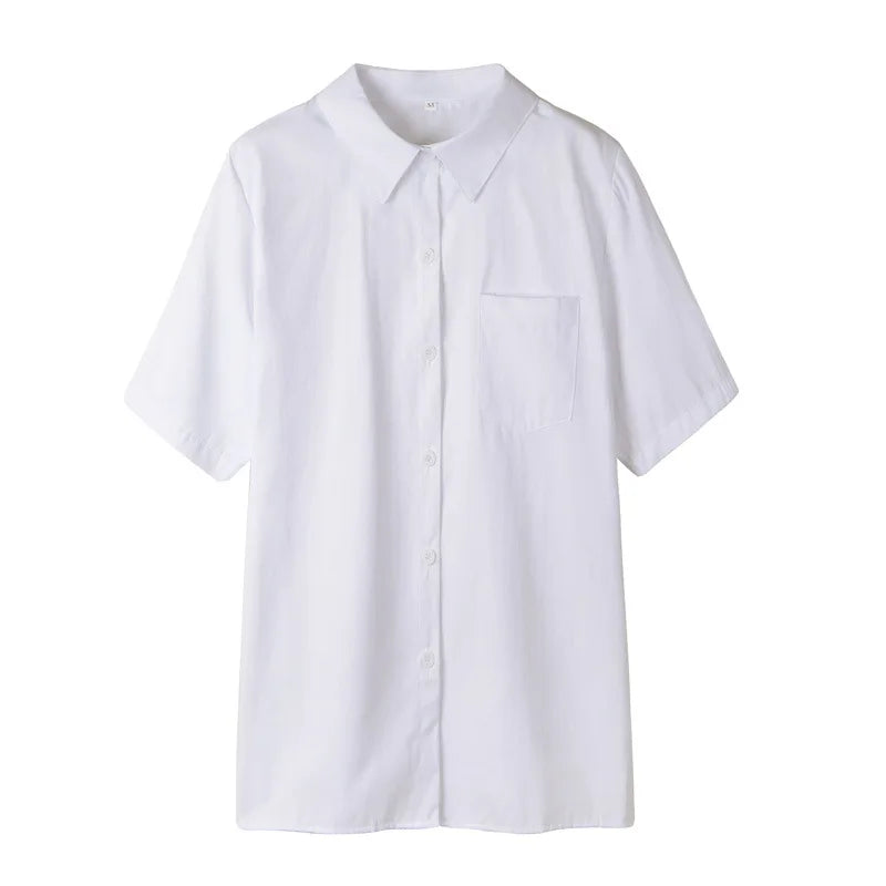 Japanese High School Short-Sleeve Uniform Shirt with Square Collar in White